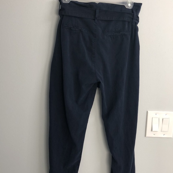 Navy, paper bag waisted, belted pants - Picture 3 of 3